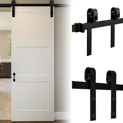 Produktbild von Ikodm Schiebetürsystem 244 cm, Schiebetürbeschlag Set mit Rechteckaufhängung, bis 150 kg, für Türstärke 40–45 mm, Schwarz