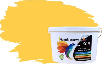 Produktbild von RyFo Colors Bunte Wandfarbe Manufakturweiß Brillantgelb 10l - weitere Gelb Farbtöne und Größen erhältlich, Deckkraft Klasse 1, Nassabrieb Klasse 1
