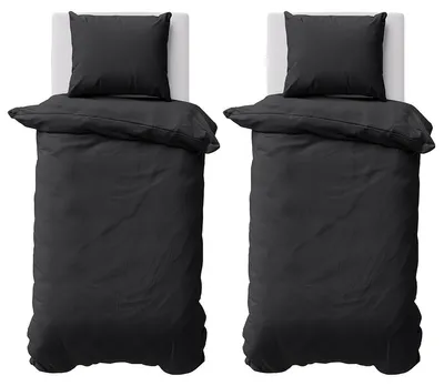 Produktbild von Bettwäsche 155x220 cm Bettbezug 100%Baumwolle Renforce Einfarbig Bettgarnitur Set Schwarz 4 teilig
