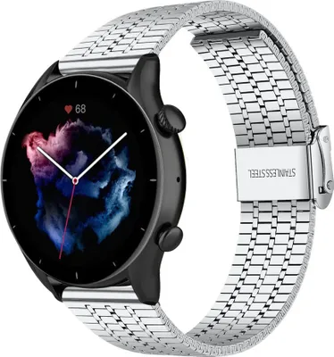 Produktbild von Strap-it Edelstahlarmband - Kompatibel mit Amazfit GTR 3 (Pro) Armband Ersatzarmband Edelstahl - Verstellbarer Verschluss - Hochwertiges Material - für Smartwatch 22mm Armband Silber