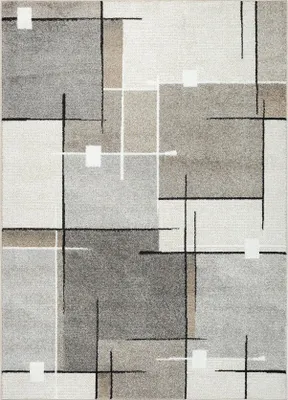 Produktbild von Abstrakt Design Teppich Kurzflor Wohnzimmer Beige Grau Rot