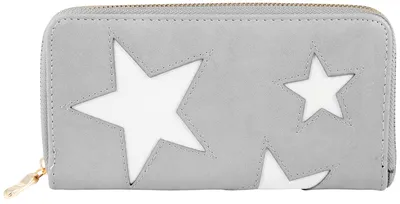 Produktbild von Damen Geldbörse Kunstleder 19 x 10 cm Taupe Sterne beige Reißverschluss
