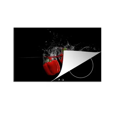 Produktbild von KitchenYeah© Herdabdeckplatte Paprika - Gemüse - Stilleben - Wasser - Rot , 76x51cm, Küche Deko, Glaskeramikkochfeld Herdabdeckung, Abdeckplatte fùr Kochfeld