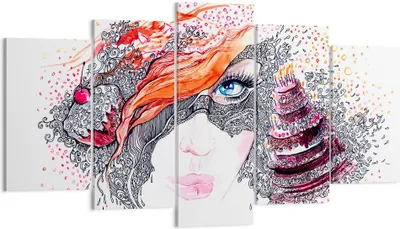 Produktbild von Bild auf Leinwand - Leinwandbild - Frau Kuchen Abstraktion Eleganz - 160x85cm - Wand Bild - Wanddeko - Leinwanddruck - Bilder - Kunstdruck - Leinwand bilder - Wandkunst - EA160x85-3004