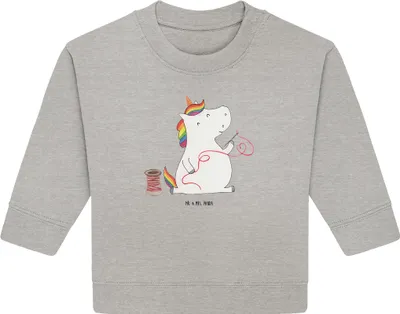 Produktbild von Mr. & Mrs. Panda Organic Baby Pullover Einhorn Näherin 6. - 12. Monat - Heather Grey - Geschenk, Basteln, Einhörner, Häkeln, Stricken, Bullover, Unicorn