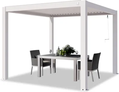 Zdjęcie produktu dla PRIMEYARD Pergola 3x3 m słupy aluminium z dachem z aluminiowych listew białe zadaszenie tarasu