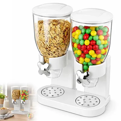 Produktbild von 2er Set Müslispender 2L, Cerealienspender mit 2 Behältern, luftdicht, BPA-frei, für Müsli, Haferflocken, Cornflakes, Nüsse & Trockenfrüchte