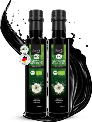 Produktbild von Sunnah Shop®Schwarzkümmelöl 250ml (2er Pack) aus biologischem Anbau |Black seed oil | schwarzkümmelöl ungefiltert und kaltgepresst