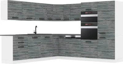 Produktbild von Belini Küchenzeile Küchenblock Küche L-Form JANE Küchenmöbel mit Griffe, Einbauküche ohne Elektrogeräten mit Hängeschränke und Unterschränke, mit Arbeitsplatten, Glamour Wood