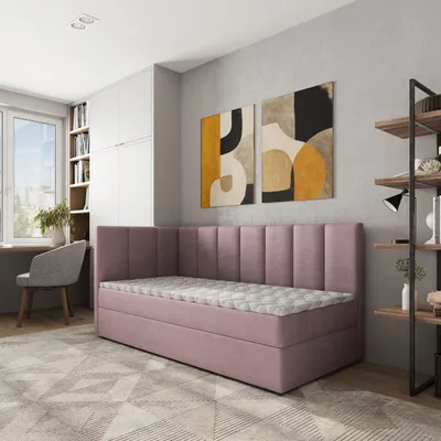 Produktbild von Masseno Boxspringbett BEVE 90x200 cm Komplett-Set mit Bonell Matratze und Topper, Polsterbett mit Bettkästen -Rosa, KRONOS 27