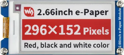 Produktbild von WaveShare 2.66inch E-Paper E-Ink Display Module (B), 296×152, Red / Black / White, SPI