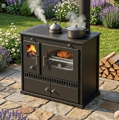 Produktbild von Outdoor-Küchenofen Gartenherd P ECO INOX Edelstahlbackfach, rechte Version