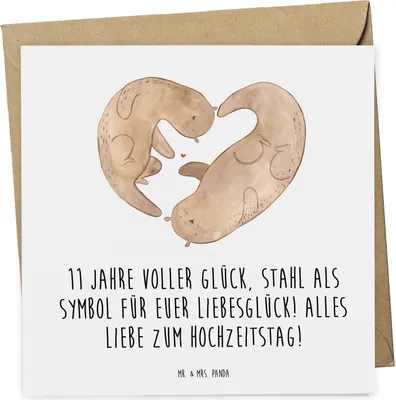 Produktbild von Mr. & Mrs. Panda Grußkarte 11. Hochzeitstag Stahlhochzeit - Weiß - Geschenk, Heiraten, Liebe, doppelkarte, Jubiläum, Hochzeitstagssprüche, Klappkarte, Starke Ehe, Heirat