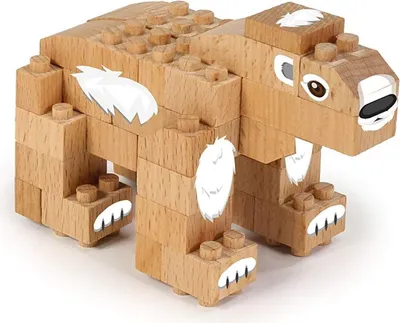 Produktbild von FabBrix WWF Wooden Bricks Polar Bear Holzbausteine, Klemmbausteine aus em Buchenholz, 100% kompatibel mit konventionellen Bausteinen