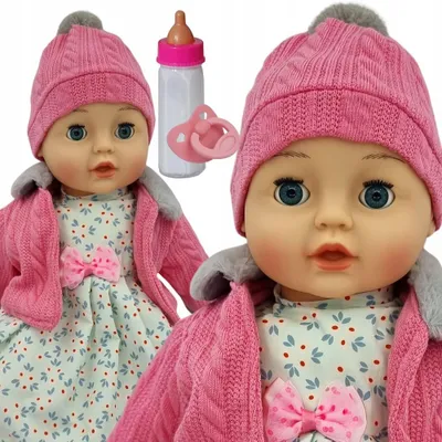 Produktbild von Baby-Puppe 45 cm spricht und singt auf Polnisch, schließt die Augen mit Schnuller und Fläschchen