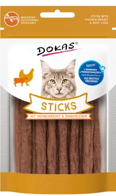 Produktbild von Dokas Sticks mit Hühnerbrust & Rinderleber 30 g