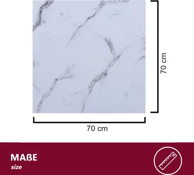 Obrázek produktu pro Skleněná deska stolu HOOZ 70x70 cm s fasetovým brusem, ochranná deska s 6mm bezpečnostním sklem ESG (bílý mramorový vzhled)