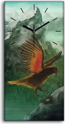 Produktbild von Wandkunst Leinwand Bild Uhr Geräuschlos 30x60 Gemälde Berge Tier Vogel - schwarze Hände