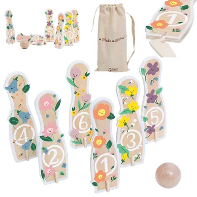 Immagine prodotto di CLASSIC WORLD: Set di birilli in legno per bambini, 6 pezzi + palla