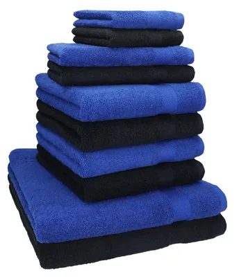 Produktbild von Betz 10-tlg. Handtuch-Set PREMIUM CLASSIC 2 Duschtücher 4 Handtücher 2 Gästetücher 2 Seiftücher  Farbe: royalblau & schwarz