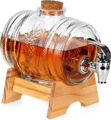 Produktbild von Vilde | Glasspender mit Getränkehahn - Zapfhahnflasche und Ständer - Glaskrug mit Zapfhahn und Holzständer - Getränkespender - 1 l