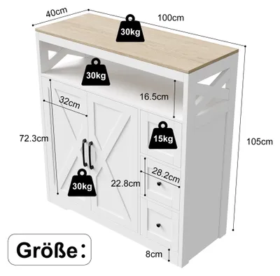 Obrázek produktu pro Komoda – skříň do obývacího pokoje – 140 x 40 x 105 cm – 3 zásuvky – 2 dvířka – otevřená police – materiál: MDF – barva: bílá