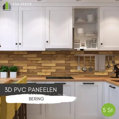 Produktbild von 3D-Wandpaneele PVC | Holzoptik | Bering - 5 Platten - 2.5 m² | Für Wohnzimmer, Küche & Bad | Einfache DIY-Montage