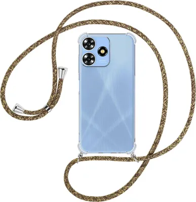 Produktbild von Handykette Backcover-Schutzhülle mit Band (Metall silberfarben) für ZTE Blade A73 4G (6.6'') - braun+beige