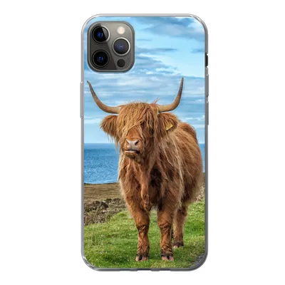 Produktbild von MuchoWow® Handyhülle Schutzhülle Hülle für iPhone 13 Pro Max Schottischer Highlander - Wasser - Hörner Silikon Softcase Handy Hülle - Mobiltelefon