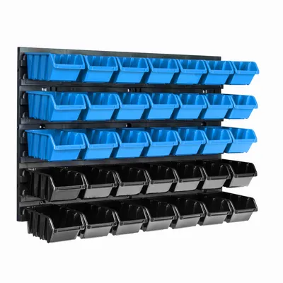 Obrázek produktu pro Nástěnný panel na nářadí 57,6 x 39 cm s 35  ks. Krabice závěsný Modré a Černé Stohovatelné Boxy