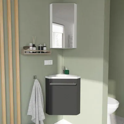 Image de Ensemble lave-mains d'angle SKINO + vasque + armoire de toilette