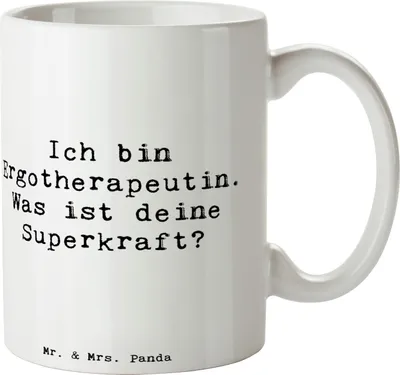 Produktbild von Mr. & Mrs. Panda Kaffeebecher Spruch Super Ergotherapeutin - Weiß - Geschenk, haferl, handgefertigte Geschenke, personalisierte, Kognitive Funktionen, schöne tasse, Pott