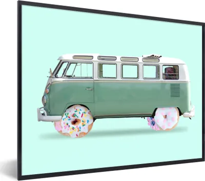 Produktbild von MuchoWow® Gerahmtes Poster Donuts - Lieferwagen - Auto - Grün 40x30 cm - Poster mit Schwarzem Bilderrahmen Wandposter Rahmen Foto Bilder - Kunstposter - Wanddekorationen