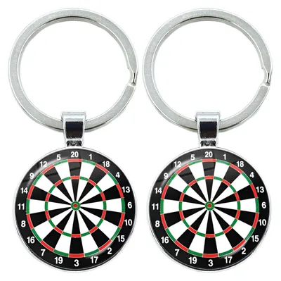 Productafbeelding van Sleutelhanger - Dartmotief - Zilver - Set van 2 stuks - Cadeau voor dartspelers
