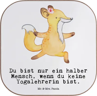 Produktbild von Mr. & Mrs. Panda Untersetzer Tasse Yogalehrerin Herz - Weiß - Geschenk, Coaster, Tischschoner, für Gläser, unterleger, Flaschenuntersetzer, gläseruntersetzer