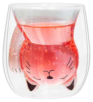 Kaffeeglas 200 ml, doppelwandig, Katzenmotiv, Borosilikatglas, 1 Stück