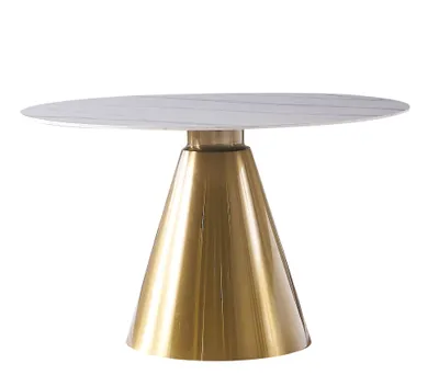 Produktbild von Runder Esstisch Weiß – 130 x 76 cm | Echtmarmorplatte & Goldfuß | Modernes Luxus-Design