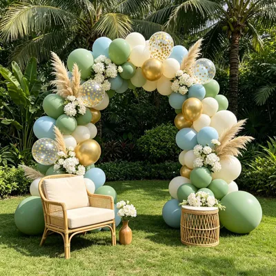 Ballongirlande 138-tlg. Grün/Gold Latex für Feste