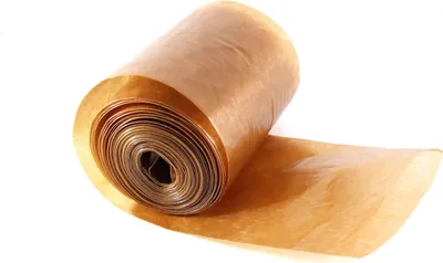 A roll of brown paper-like material, likely sausage casing, is shown against a white background.
