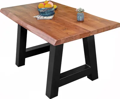 Produktbild von Esstisch Baumkante massiv Akazie Nussbaum 180 x 90 A-Gestell schwarz CALI