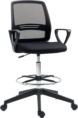 Produktbild von Bürostuhl Ergonomischer Schreibtischstuhl mit Armlehnen und Verstellbarer Fußring, Höhenverstellbarer Drehstuhl mit Netzbespannung Schwarz, Netzgewebe