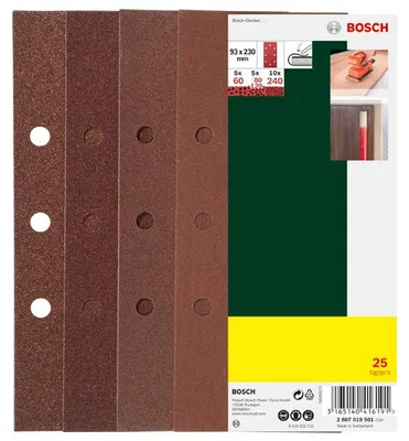 Produktbild von Schwingschleifer-Schleifblatt-Set, 25-teilig, B&D 8-Lochung, 93 x 230 mm, 60-240