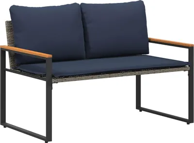 Immagine prodotto di panchina con cuscino Grigio e Blu Navy 115 x 65 x 72 cm Rattan