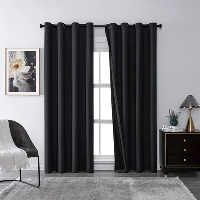 Produktbild von 2 Stück Vorhänge Verdunkelungsvorhang Blickdicht Vorhang Gardinen mit Ösen für Wohnzimmer Schlafzimmer, B132xH241cm, Schwarz