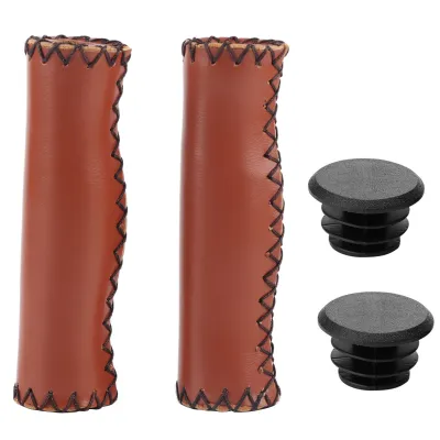Image de 1 paire de poignées de guidon de vélo enPolyuréthanecousues main, marron – avec embouts – pour guidon de 22 mm – confortables et résistantes