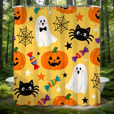 Produktbild von 3D Duschvorhang 200x200 Halloween Antischimmel Wasserdicht mit Karikaturmuster aus Polyester