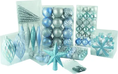 Produktbild von 100  Weihnachtskugeln mit Stern Christbaumspitze Blau Silber