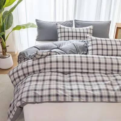 Obrázok produktu pre Obliečka na prikrývku 200x220 cm, kockovaná, mikrovlákno, modrá a svetlomodrá, s 2 vankúšovými obliečkami 80x80 cm