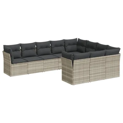 Produktbild von vidaXL 10-tlg. Garten-Sofagarnitur mit Kissen Hellgrau Poly Rattan