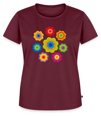 Produktbild von Spreadshirt 70er Jahre Hippie Flower Power Kostüm Blumen Fasching Frauen Premium T-Shirt, XL, Burgunderrot